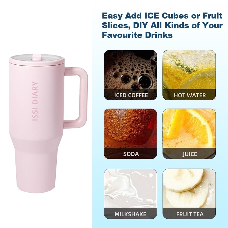 ISSI DIARY 1200ml Stainless Steel Coffee Insulated Tumbler Handle and Straw Lid Design Water Bottle - Image 2