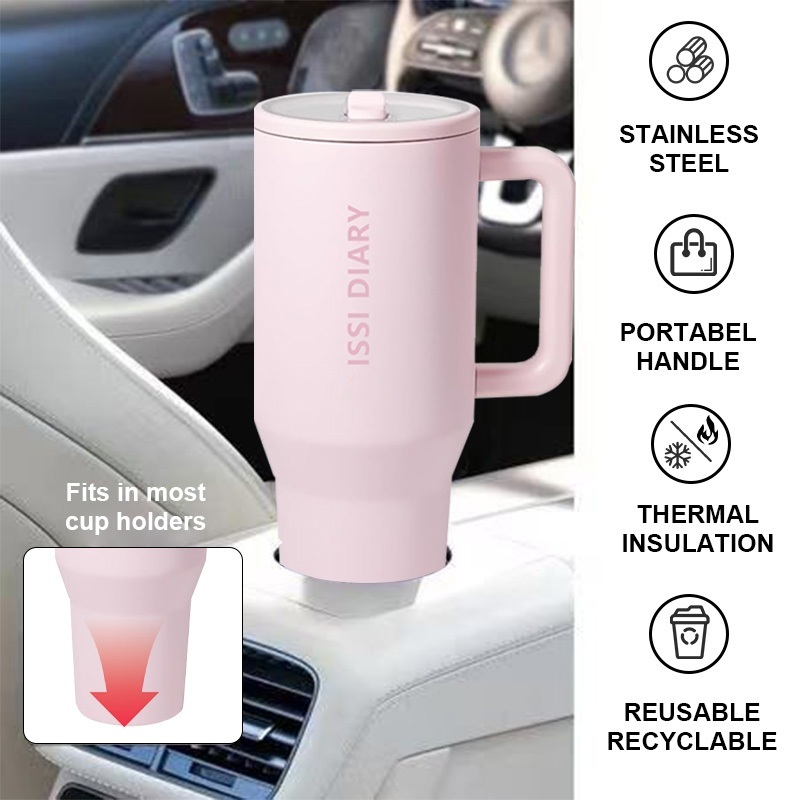 ISSI DIARY 1200ml Stainless Steel Coffee Insulated Tumbler Handle and Straw Lid Design Water Bottle - Image 4