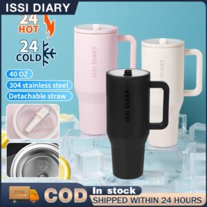 ISSI DIARY 1200ml Stainless Steel Coffee Insulated Tumbler Handle and Straw Lid Design Water Bottle