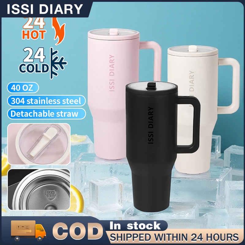 1200ml Stainless Steel Coffee Insulated Tumbler Handle and Straw