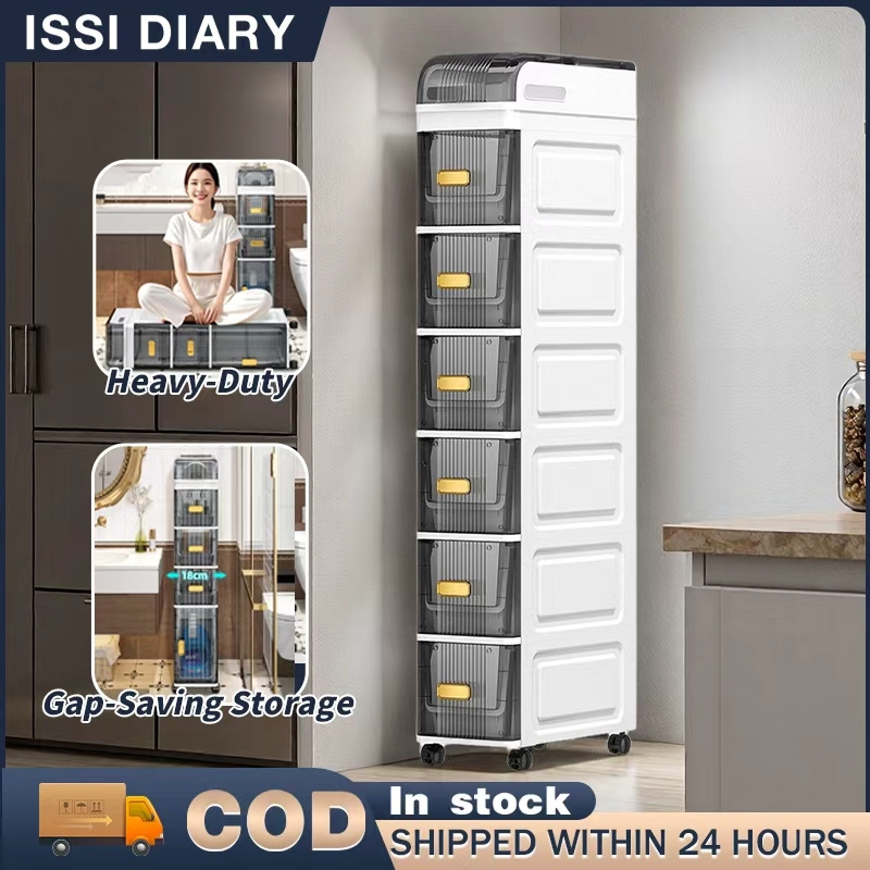 ISSI DIARY 18cm Slim Transparent Drawer Organizer Kitchen Gap Storage Cabinet Bathroom Narrow Gap
