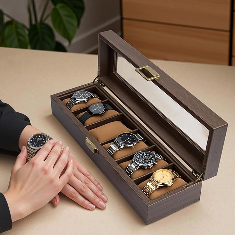 Wooden watch box interior with removable cushions
