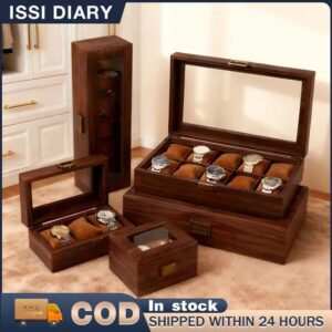 ISSI DIARY 3/6/10/12 Slot Wooden Watch Storage Box Dust Proof Glass Cover High-Quality Watch Box