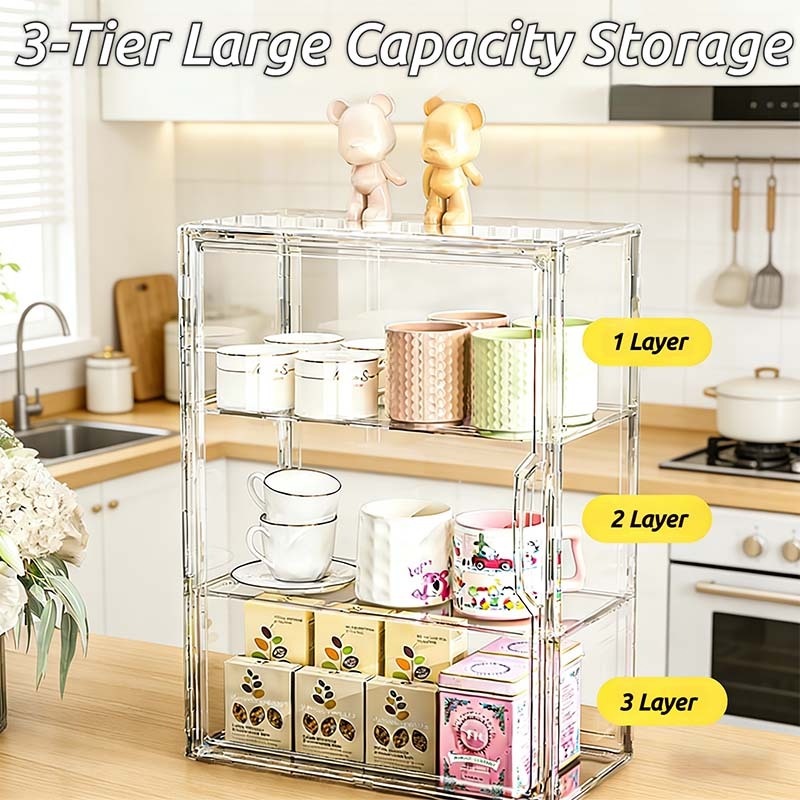ISSI DIARY 3 Layers Acrylic Display Case Dustproof Cup Display Kitchen Storage Rack Cup Holder - Image 2