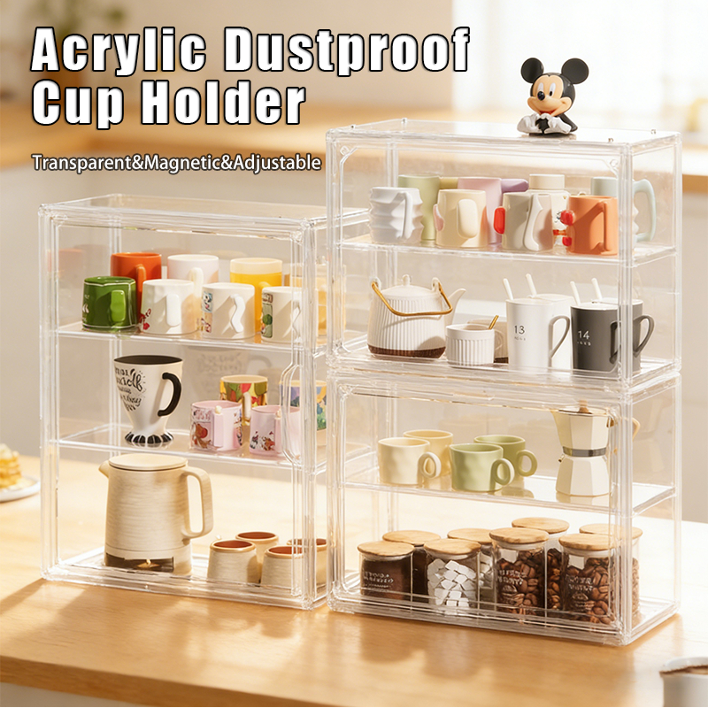 ISSI DIARY 3 Layers Acrylic Display Case Dustproof Cup Display Kitchen Storage Rack Cup Holder