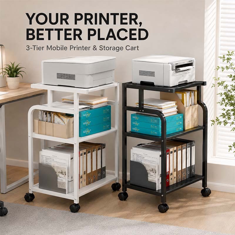 ISSI DIARY 3-Tier Rolling Printer Stand with Wheels, Storage Rack for Home Wheels for Office or Home - Image 2