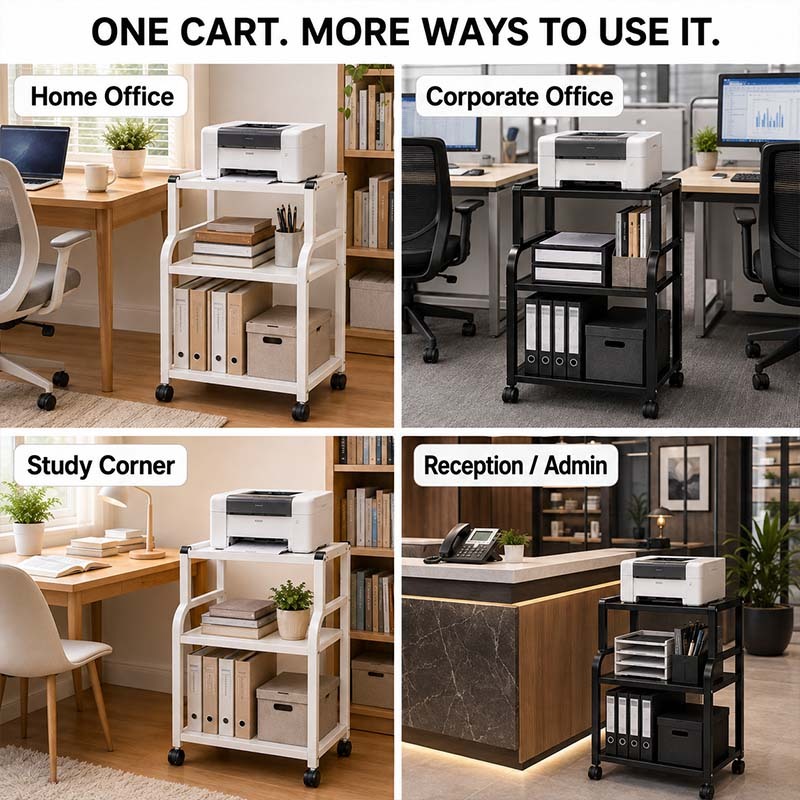 ISSI DIARY 3-Tier Rolling Printer Stand with Wheels, Storage Rack for Home Wheels for Office or Home - Image 7