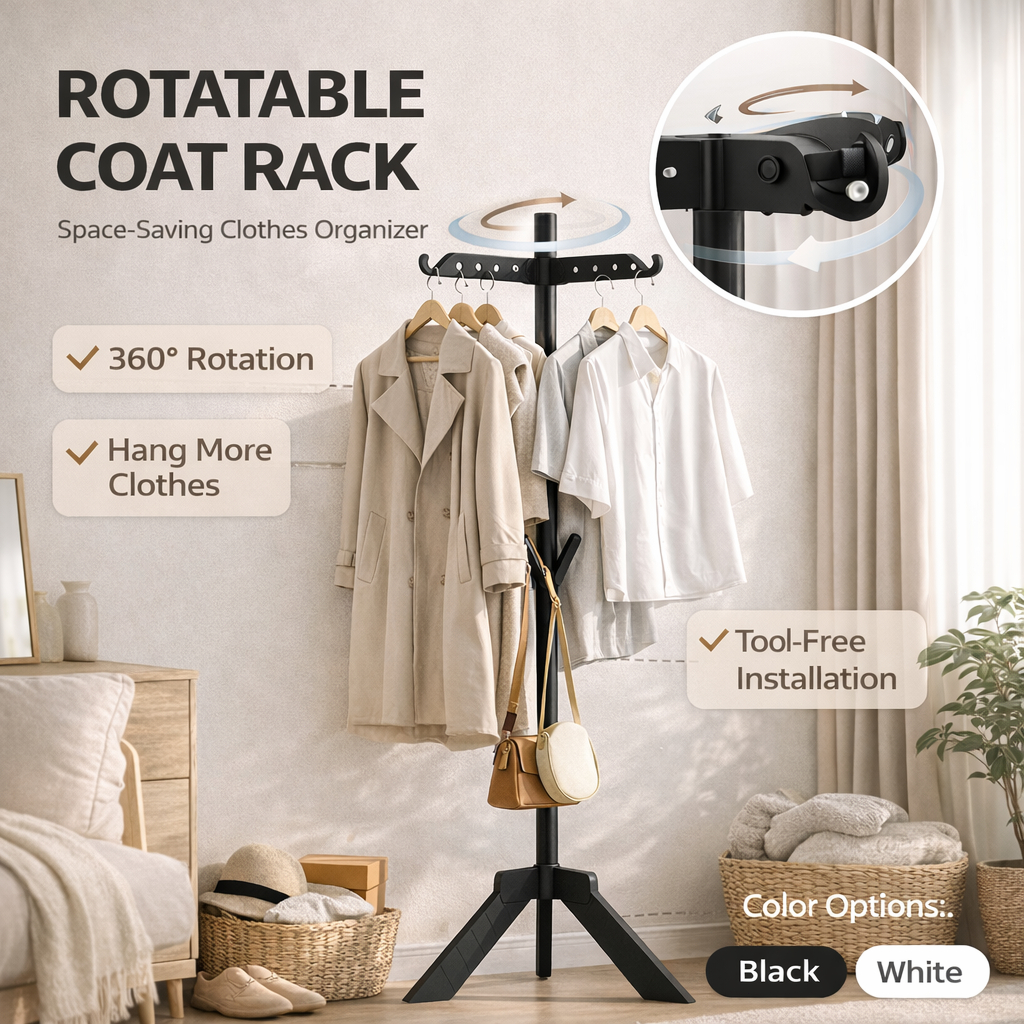 ISSI DIARY 360 Rotating Clothes Rack Folding Garment Hanger Stand Portable Drying Organizer Rack - Image 2