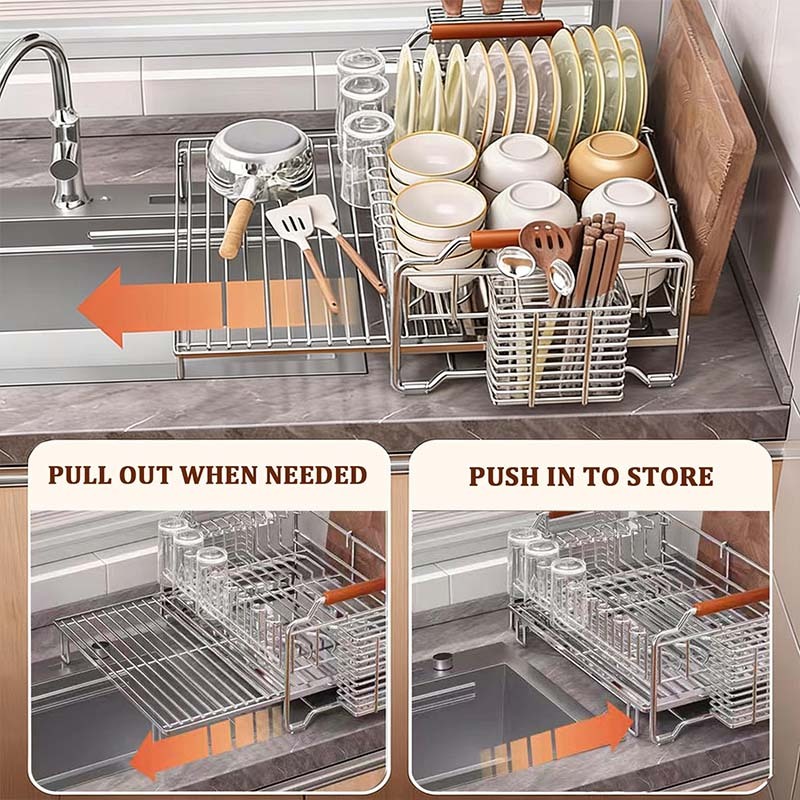 ISSI DIARY 6 in 1 Pullout Stainless Dish Rack Kitchen Organize rwith Dish Rack Drainer Organizer - Image 3