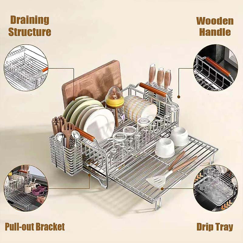 ISSI DIARY 6 in 1 Pullout Stainless Dish Rack Kitchen Organize rwith Dish Rack Drainer Organizer - Image 4