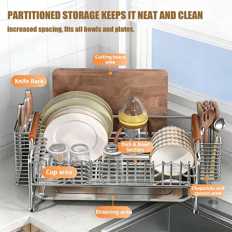 ISSI DIARY 6 in 1 Pullout Stainless Dish Rack Kitchen Organize rwith Dish Rack Drainer Organizer - Image 6