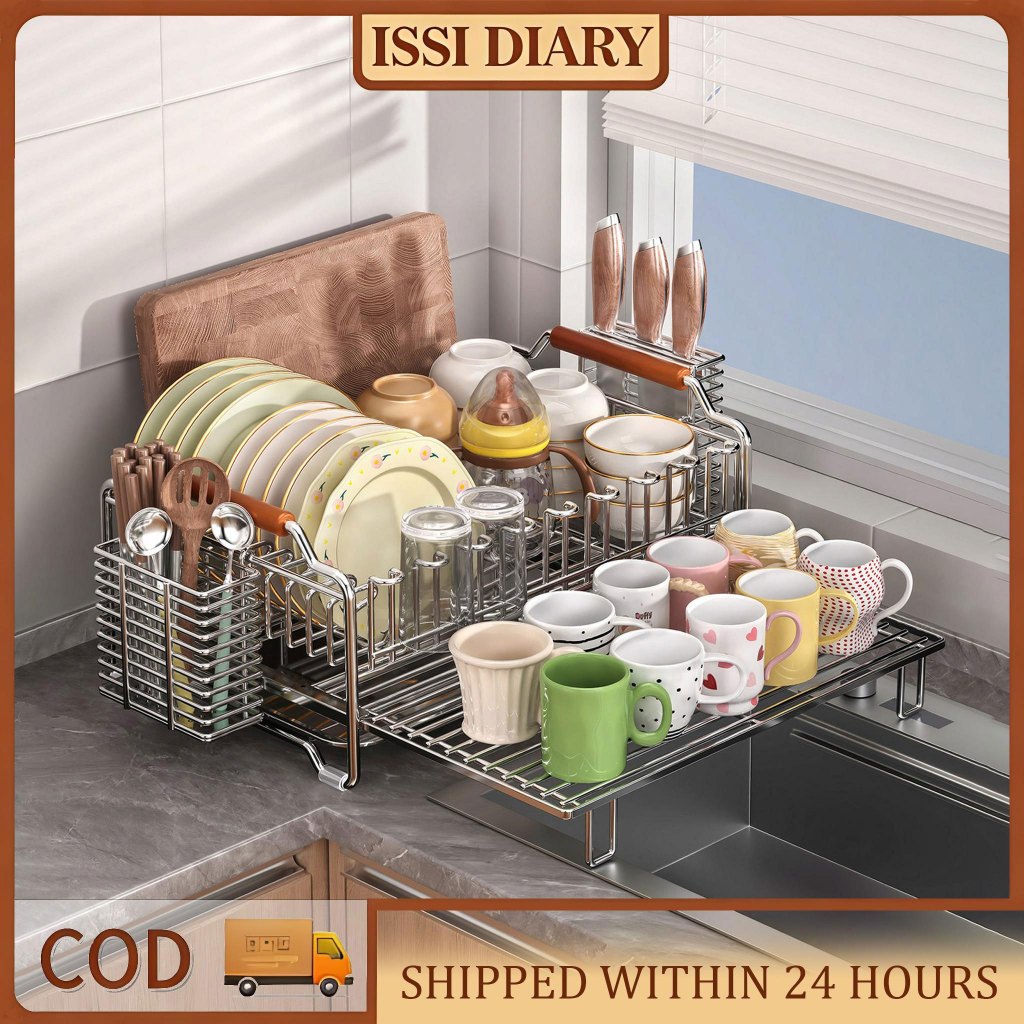 6 in 1 Pullout Stainless Dish Rack Kitchen Organize rwith Dish Ra