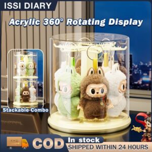 ISSI DIARY Acrylic 360° Rotating Display Case for Labu Figurines Stackable Modular Storage