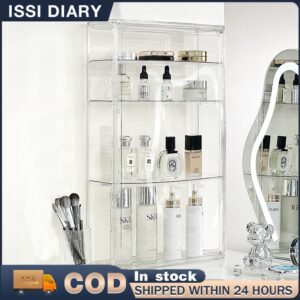 ISSI DIARY Acrylic Makeup Organizer Dust-Proof Cosmetic Storage Box Large with Dividers for Vanity