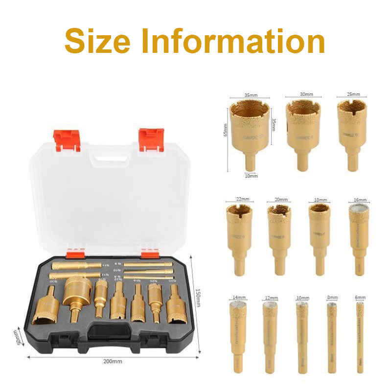 ISSI DIARY Diamond Drill Bit Set 12pcs Brazed Hole Saw Tile Glass Marble Granite Dry Drilling - Image 8