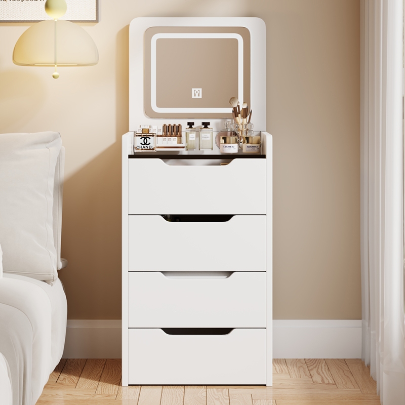 ISSI DIARY Flip-top Dressing Table with Chair Bedside Multi-Space Drawer Storage Cabinet with Mirror - Image 2