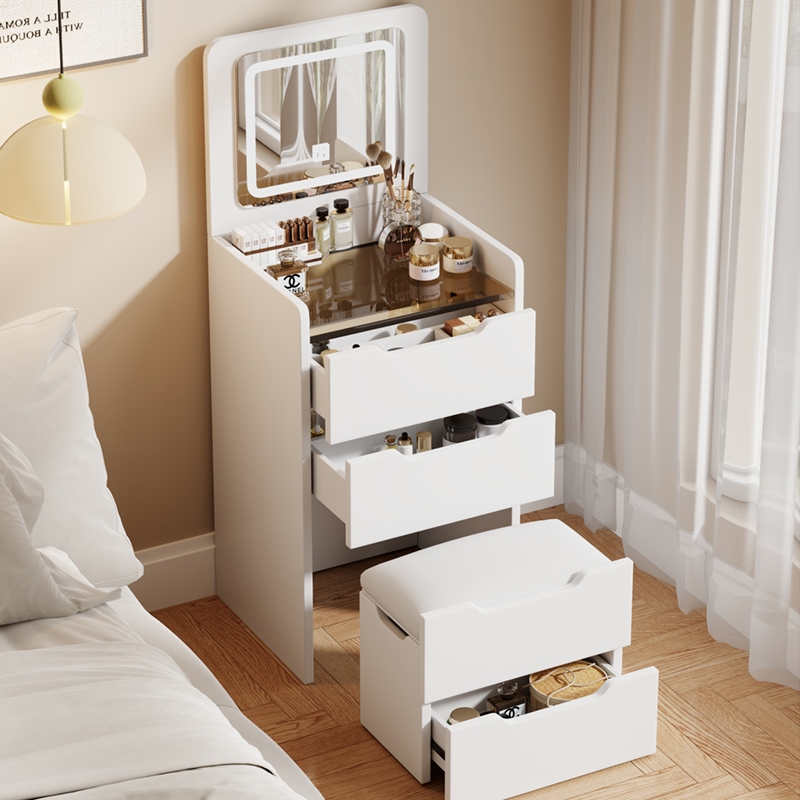 ISSI DIARY Flip-top Dressing Table with Chair Bedside Multi-Space Drawer Storage Cabinet with Mirror - Image 5