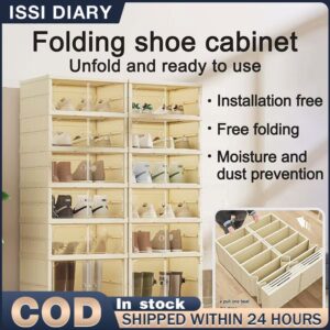 ISSI DIARY Foldable Shoe Box Installation-Free Shoe Rack Organizer Storage Cabinet Dust Proof