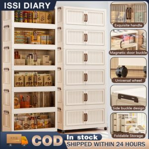 ISSI DIARY Foldable Storage Cabinet with Wheels (Width: 38-58cm)Plastic Wardrobe Organizer
