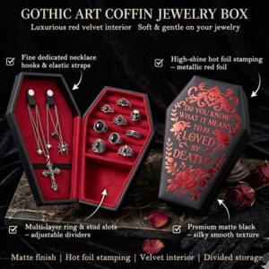 ISSI DIARY Gothic Coffin Jewelry Box Velvet Ring Necklace Earrings Storage Gold Foil PU Case