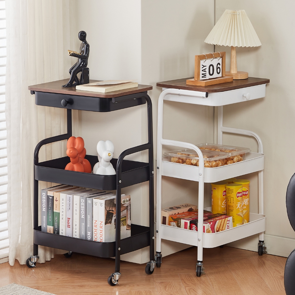 ISSI DIARY rolling storage trolley black and white front view