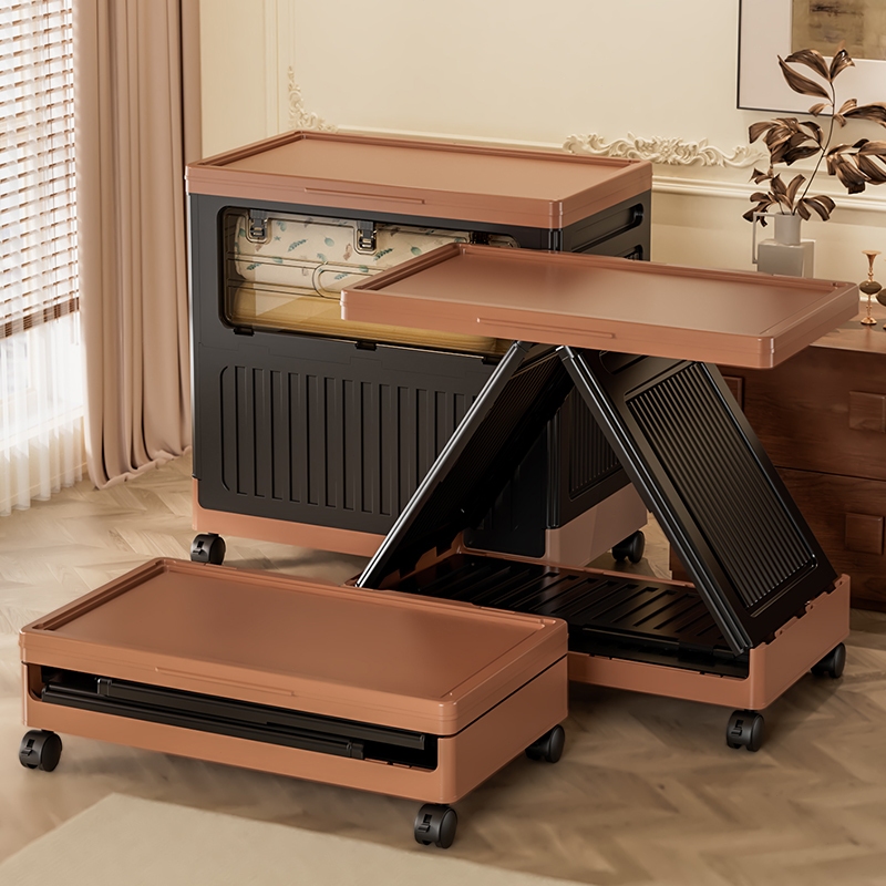 Stackable storage setup showing boxes arranged like a cabinet system
