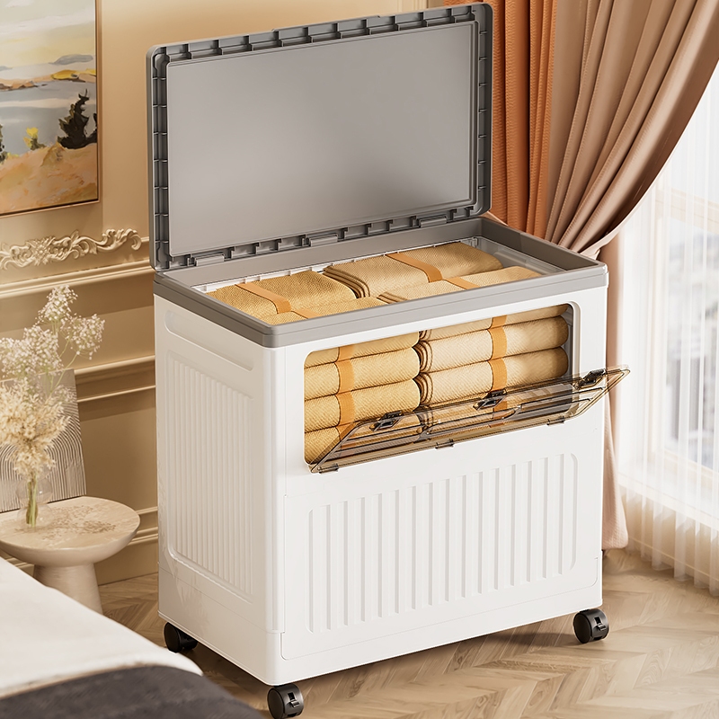Storage box detail showing durable handle and flip cover closure