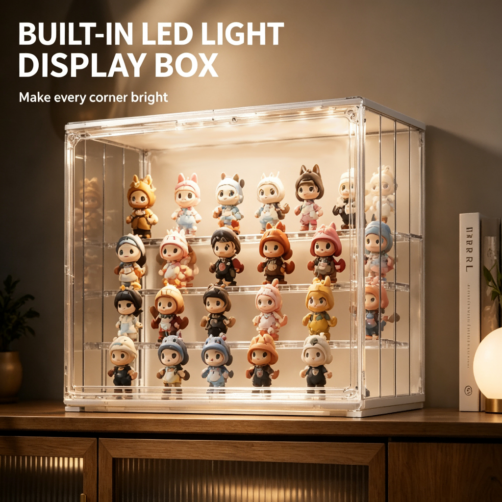 LED Acrylic Display Case Stackable Box with Magnetic Closure&Adjustable LED Light for Collectibles - Image 2