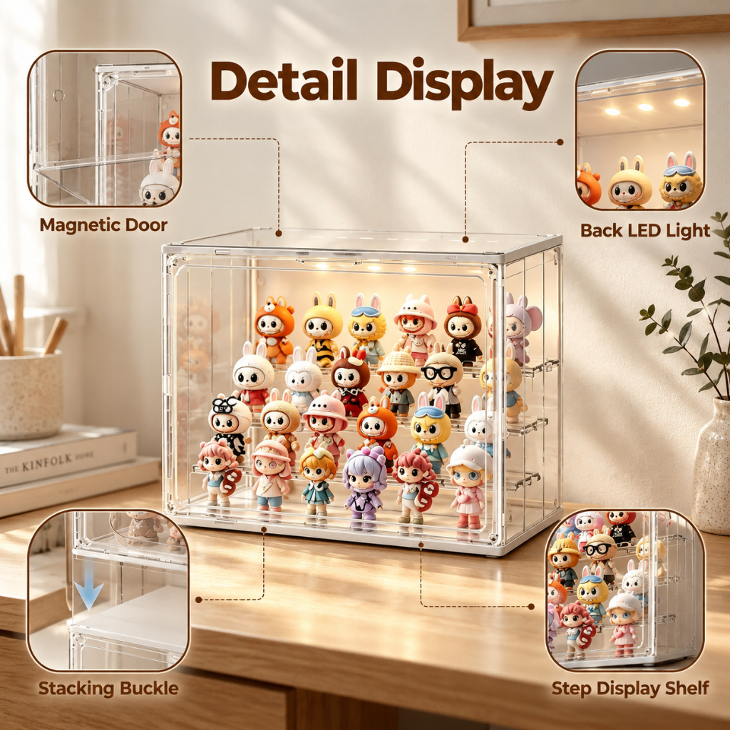 LED Acrylic Display Case Stackable Box with Magnetic Closure&Adjustable LED Light for Collectibles - Image 5