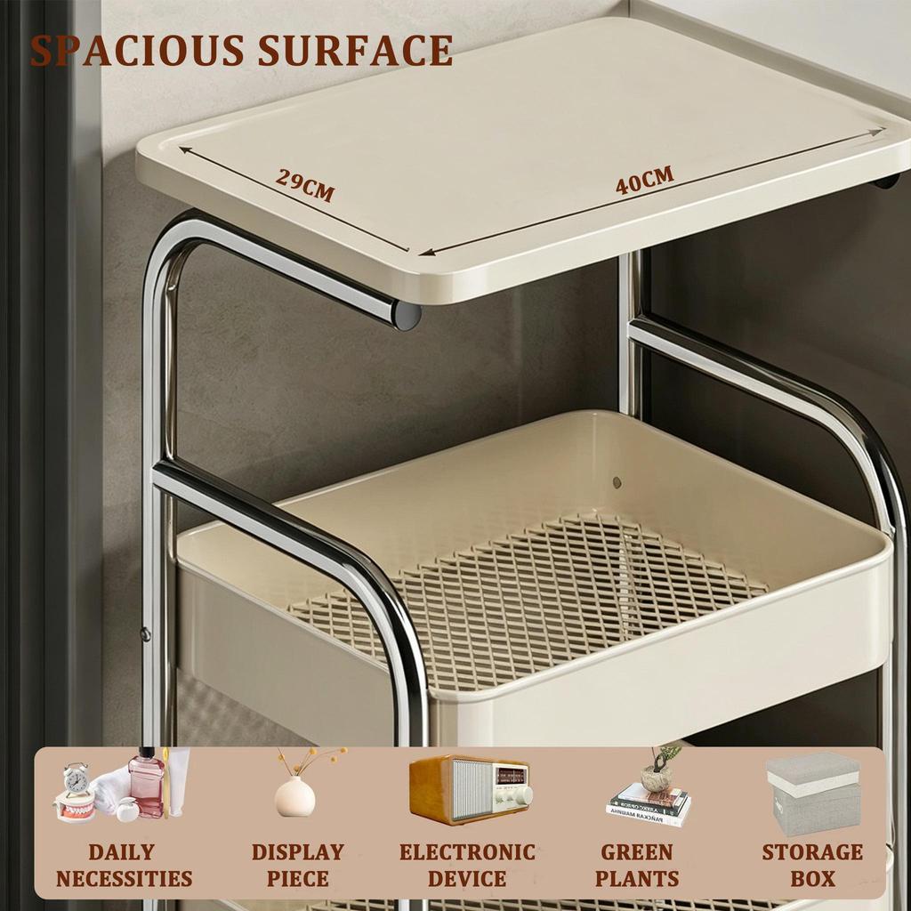 ISSI DIARY Movable Trolley Cart Steel Storage Rack With Wheels Study Table for Kitchen Livingroom - Image 3