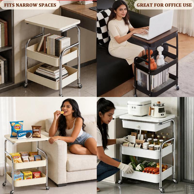 ISSI DIARY Movable Trolley Cart Steel Storage Rack With Wheels Study Table for Kitchen Livingroom - Image 5