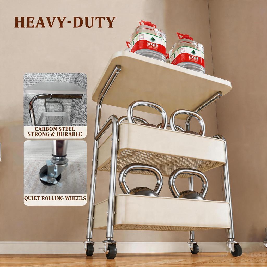 ISSI DIARY Movable Trolley Cart Steel Storage Rack With Wheels Study Table for Kitchen Livingroom - Image 6