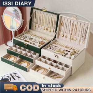 ISSI DIARY Multi Layer Jewelry Box with Lock Large Capacity for Earrings Rings and Necklaces