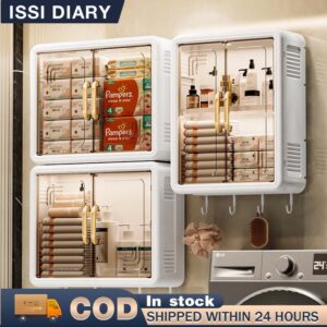 ISSI DIARY Multifunctional Wall-Mounted Storage Box with Hooks No Drilling for Bathroom & Kitchen