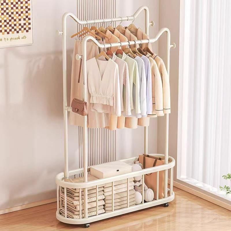 ISSI DIARY Nordic Metal Clothing Rack Clothes Storage Hanger Mesh Basket Hanging Rack With Wheels - Image 2
