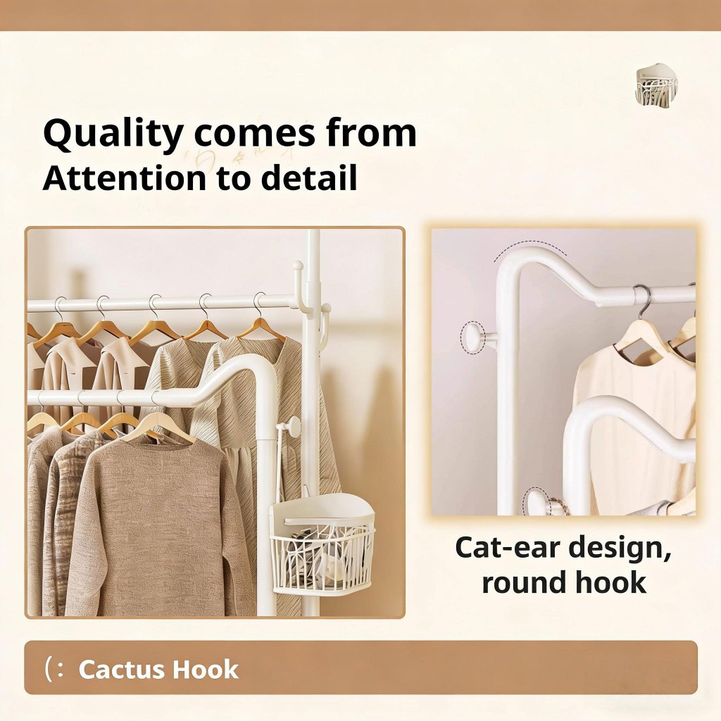 ISSI DIARY Nordic Metal Clothing Rack Clothes Storage Hanger Mesh Basket Hanging Rack With Wheels - Image 6