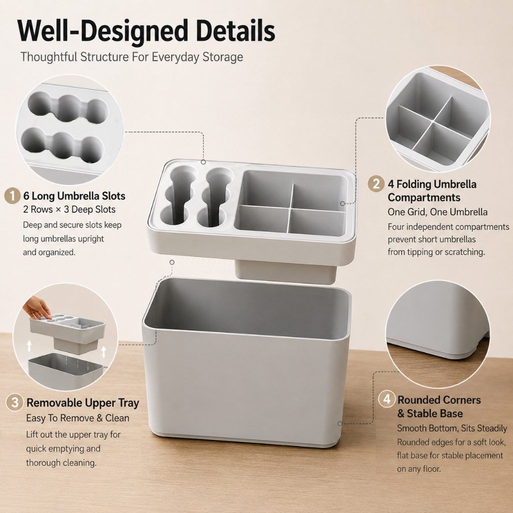 Plastic Umbrella Stand Waterproof Bucket Entryway Organizer for Wet‑Dry Umbrellas Home Storage - Image 2