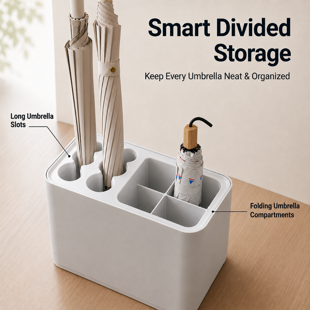 Plastic Umbrella Stand Waterproof Bucket Entryway Organizer for Wet‑Dry Umbrellas Home Storage - Image 3