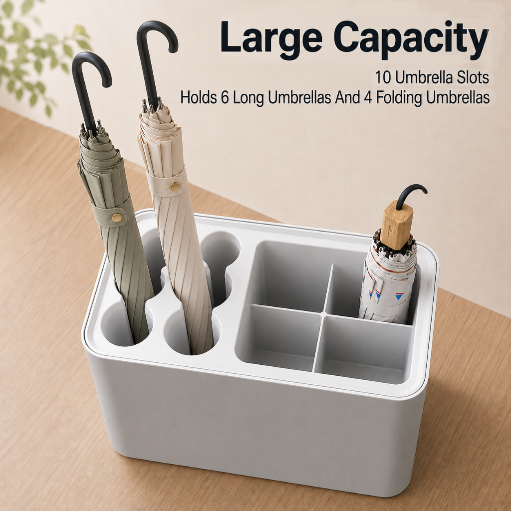 Plastic Umbrella Stand Waterproof Bucket Entryway Organizer for Wet‑Dry Umbrellas Home Storage - Image 6