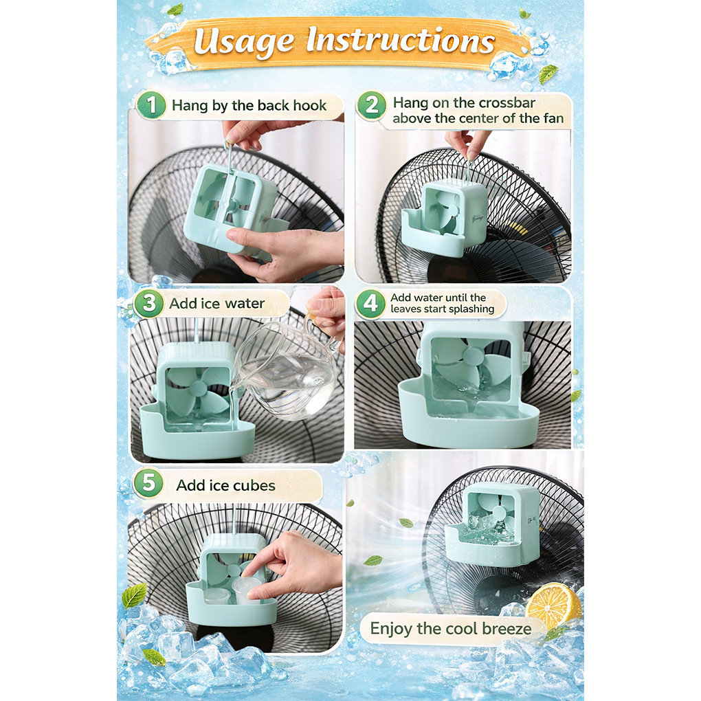 ISSI DIARY Reusable Cooling Ice Box Ice Cube Rack Fan Attachment for Home Office Quick Cooling - Image 5