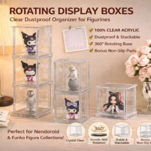ISSI DIARY Rotating Blind Box Display Stand, Stackable Storage Case for Figures Dolls