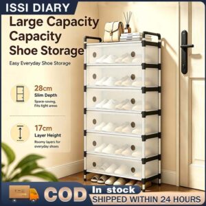 ISSI DIARY Shoe Rack Organizer Cabinet with Cover Dustproof Flip Door Multi Layer Shoe Storage