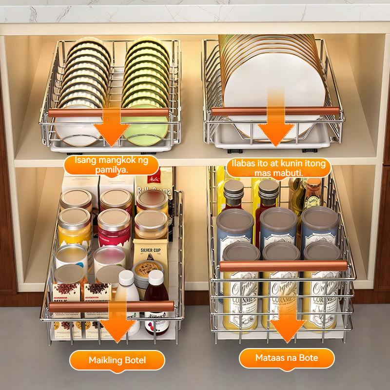 ISSI DIARY Sliding Baskte Storage Rack Space Saving for Kitchen With Sliding Organizers Shelves - Image 2
