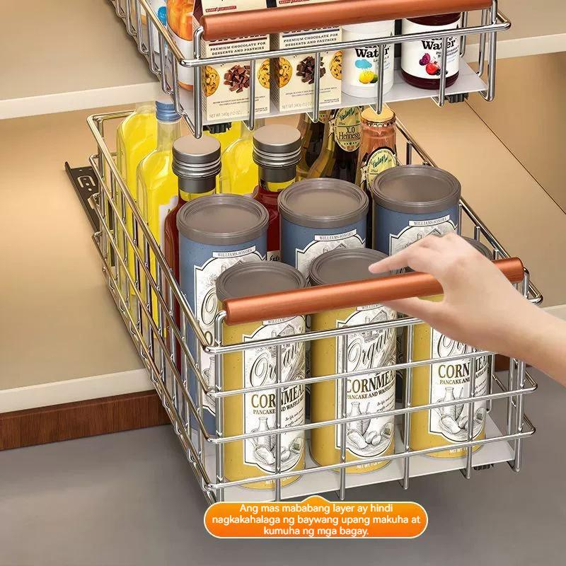 ISSI DIARY Sliding Baskte Storage Rack Space Saving for Kitchen With Sliding Organizers Shelves - Image 3