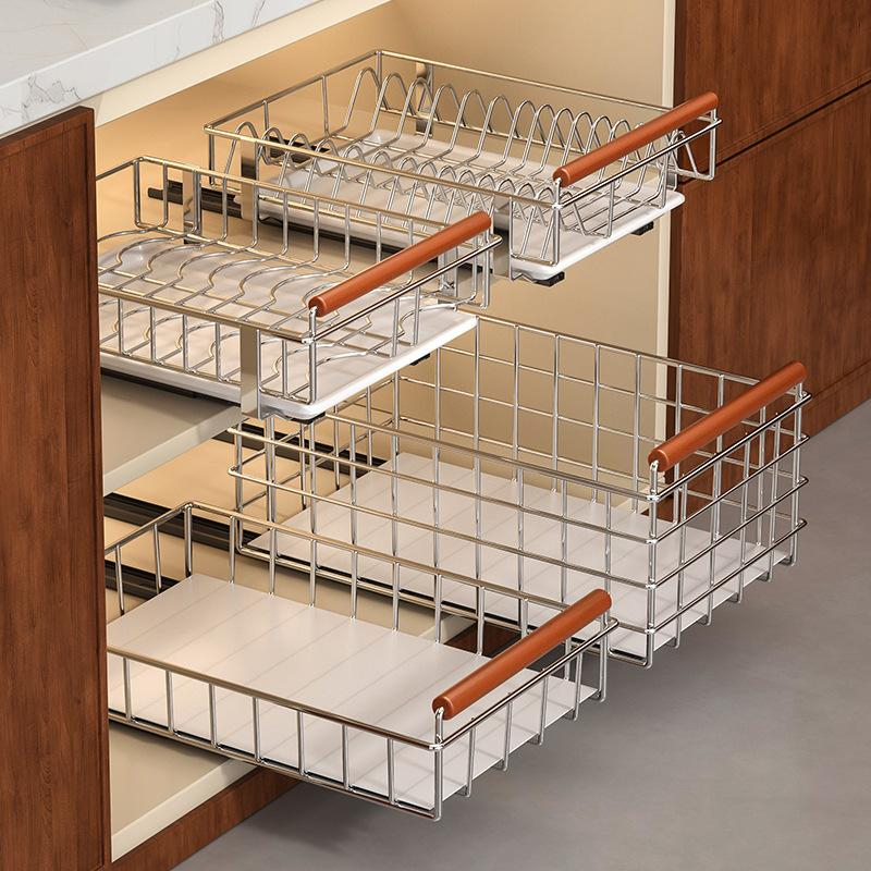 ISSI DIARY Sliding Baskte Storage Rack Space Saving for Kitchen With Sliding Organizers Shelves - Image 4