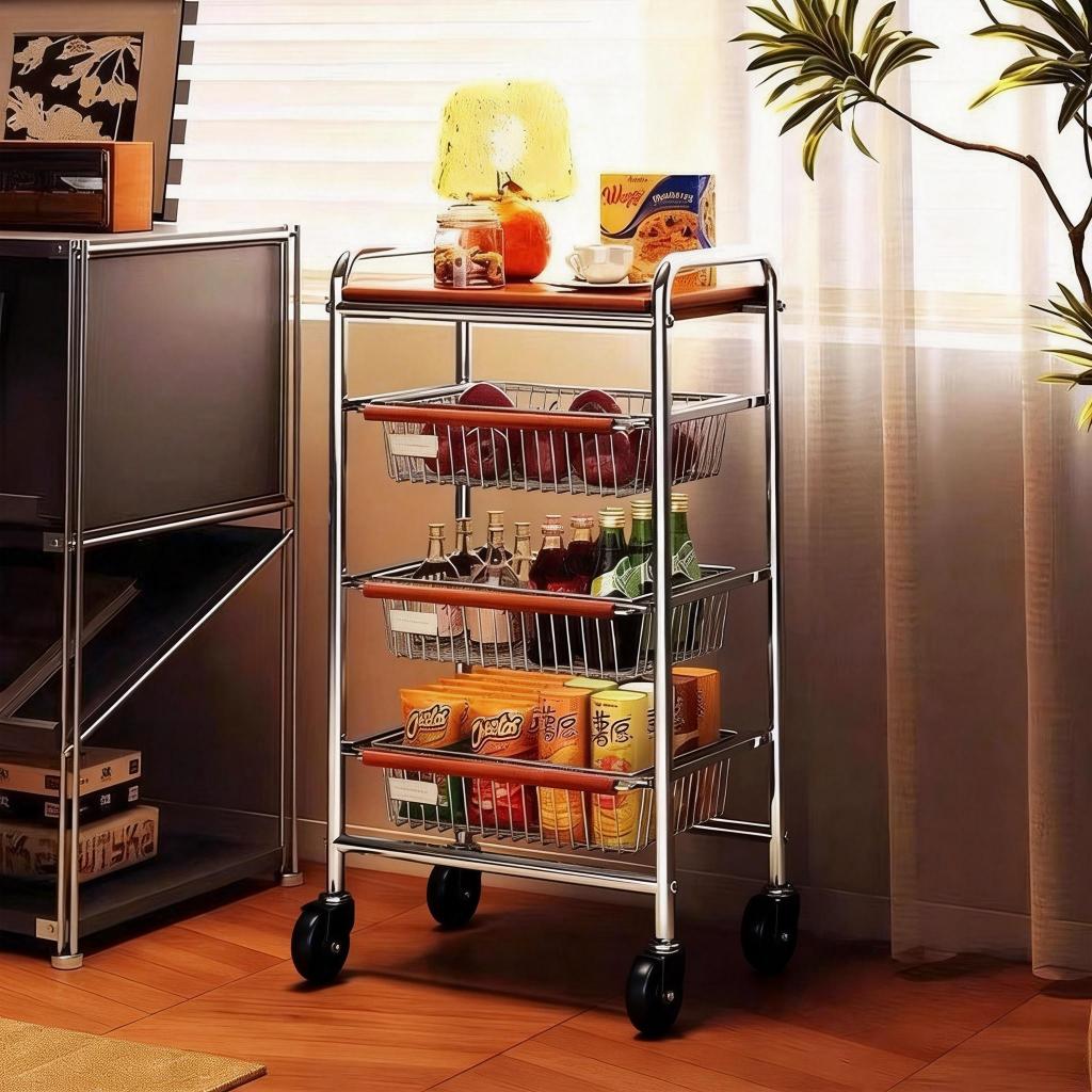 ISSI DIARY Under the Table Corner Metal Storage Rack 4/5 Multiple Layer Kitchen Trolley Cart with L - Image 3