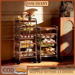 ISSI DIARY Under the Table Corner Metal Storage Rack 4/5 Multiple Layer Kitchen Trolley Cart with L