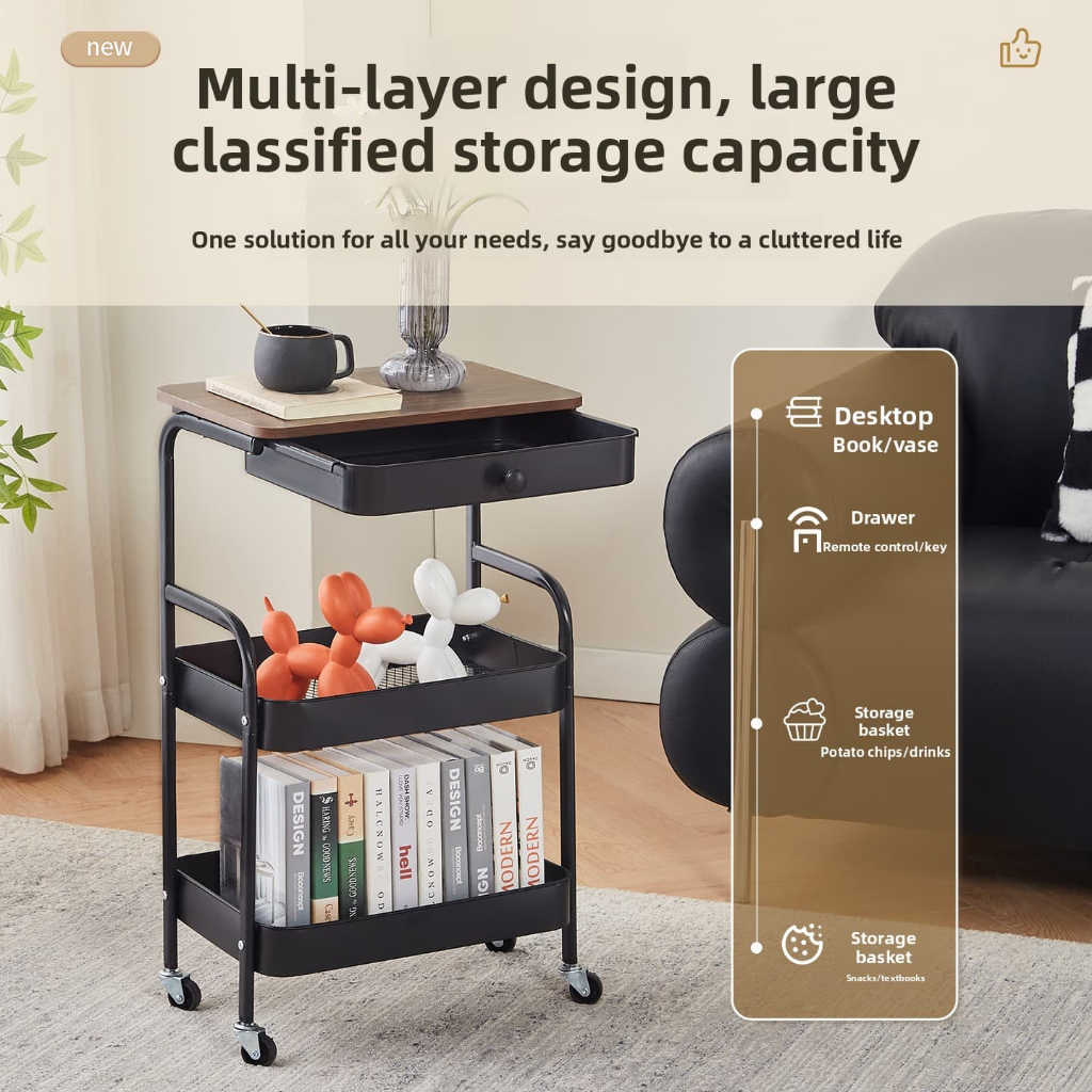 ISSI DIARY Upgrade 3 Tier Movable Trolley with Drawer Multi-Purpose Steel Storage Organizer for Home - Image 3