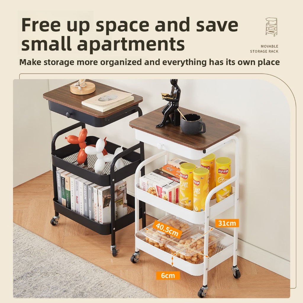 ISSI DIARY Upgrade 3 Tier Movable Trolley with Drawer Multi-Purpose Steel Storage Organizer for Home - Image 4