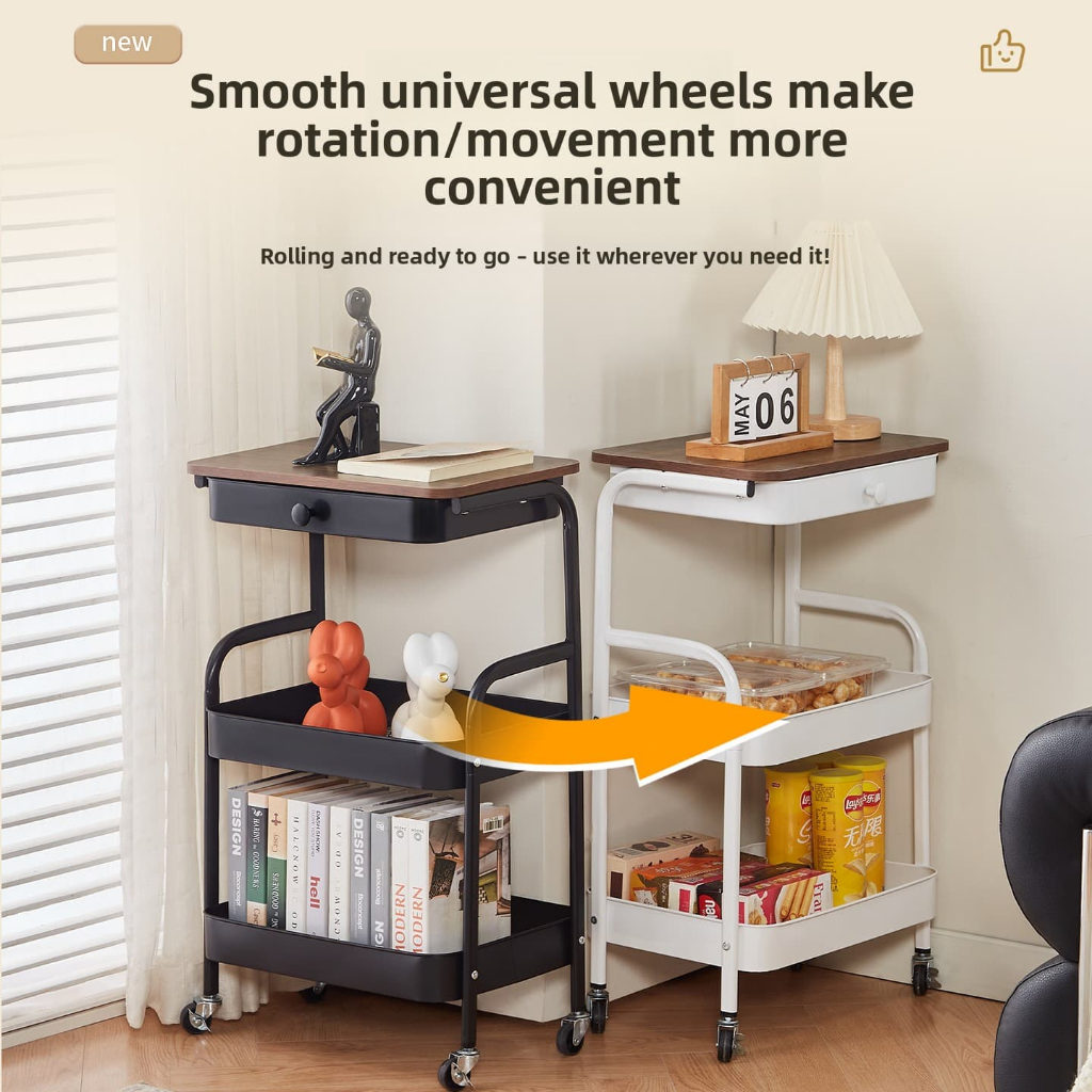 ISSI DIARY Upgrade 3 Tier Movable Trolley with Drawer Multi-Purpose Steel Storage Organizer for Home - Image 6
